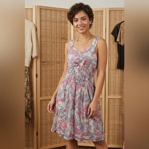 DKNY Jeans Pink and Gray Floral Sleeveless Knee Dress